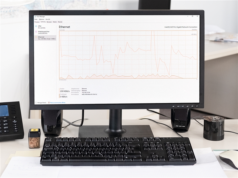 Kontrollanzeige zur Geschwindigkeit einer Datenübertragung